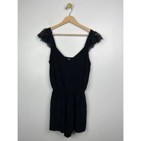 NEW Cami NYC Kika Silk Lace Smocked Waist Romper Women's Black Size: XXS